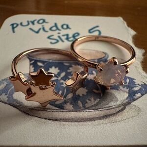 Pura Vida Rose Gold Star and Moonstone Ring Set